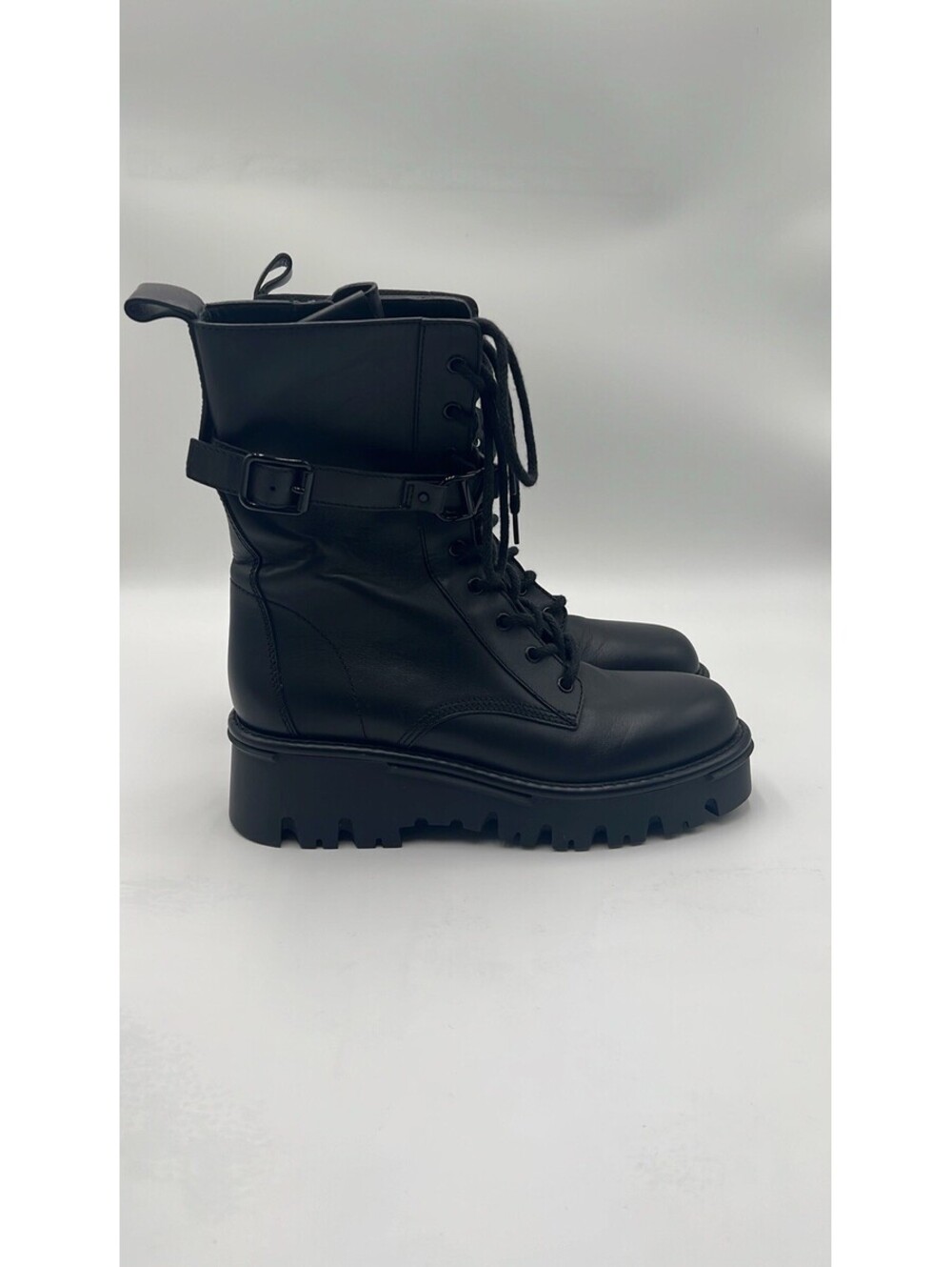 Women’s Valentino Garavani Campsite Vlogo Combat Boots Black Calfskin Size 41.5